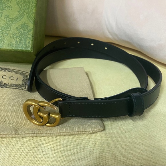Gucci Dark Green Belt with Gold GG Buckle - Picture 2 of 8